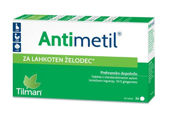 Antimetil ingverjeve tablete za nosečnice in otroke od 3 leta dalje, proti slabosti