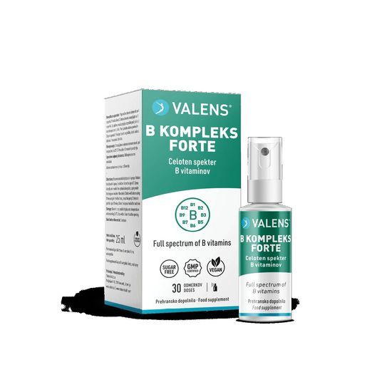 Valens b kompleks Forte celoten spekter B vitaminov, prehransko dopolnil v pršilu