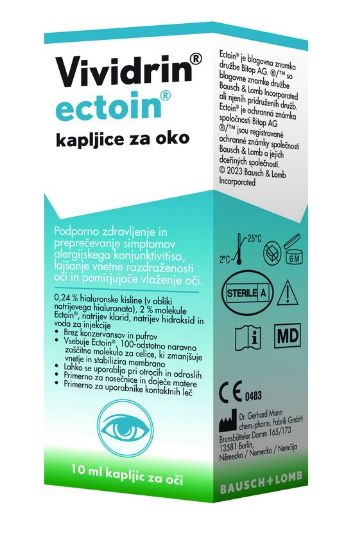 VIvidrin ectoin kapljice za oci 10 ml, embalaža