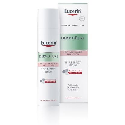 Eucerin DermoPure serum s trojnim učinkom izdelek proti nepravilnostim in pakiranje